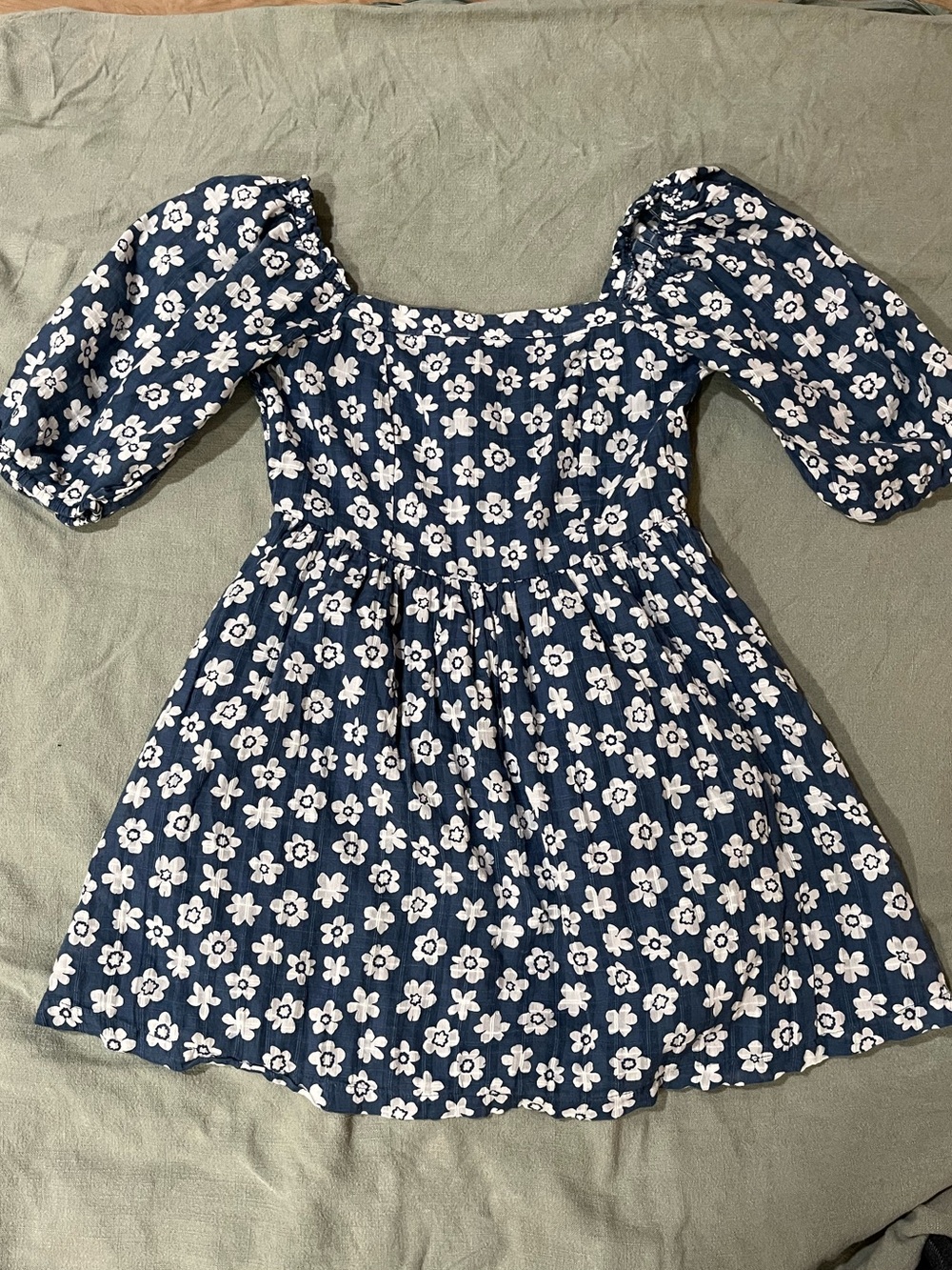 American Eagle Outfitters Navy Blue Floral Puff Sleeve Mini Dress